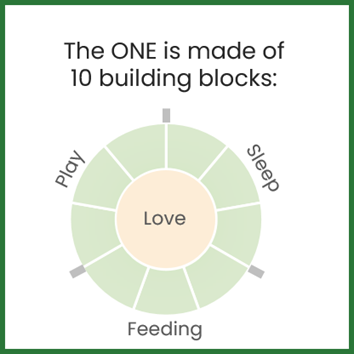 Diagram with words 'the ONE is made of 10 building blocks' Diagram with words 'the ONE is made of 10 building blocks'